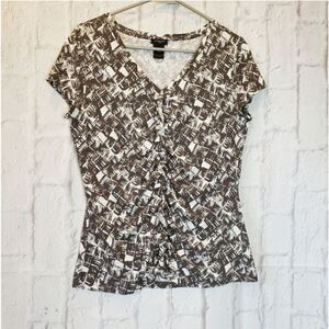 ANN TAYLOR Ruffle Front V-neck Top Medium